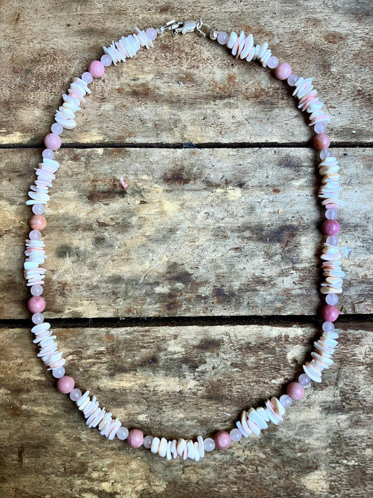 Pink Shell with Rhodonite & Rose Quartz