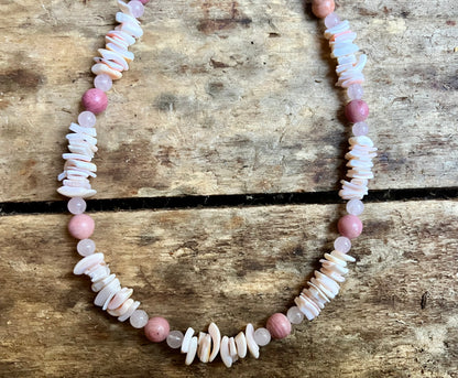 Pink Shell with Rhodonite & Rose Quartz